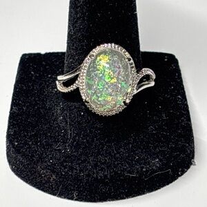 Elegant Silver Lab Created Opal Ring